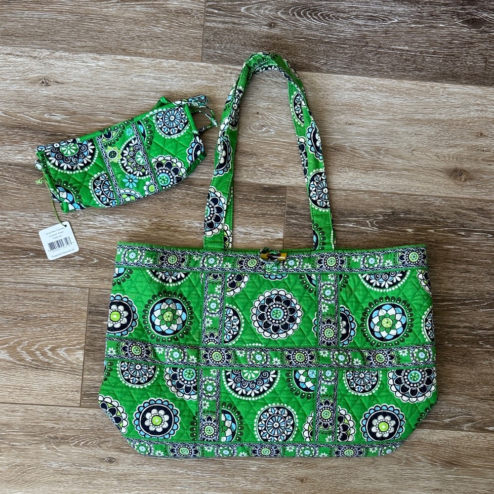 Vera Bradley Cupcake Green Tote and Small Bow Cosmetic bag.
